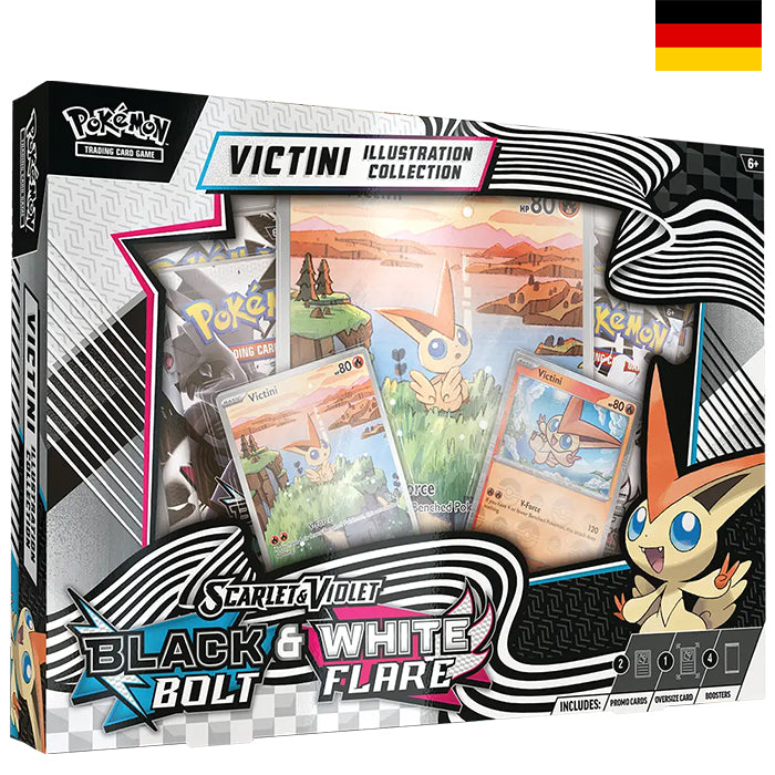 Karmesin & Purpur - Schwarze Blitze & Weiße Flammen Unova Victini Illustration Kollektion - Deutsch